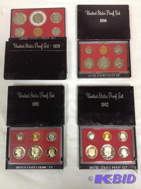 4 US Coins Proof Sets - 1979, 1980, 1981 & 1982