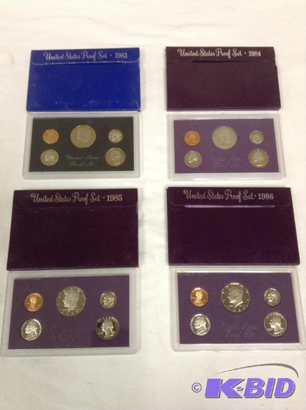 4 US Coin Proof Sets - 1983, 1984, 1985 & 1986