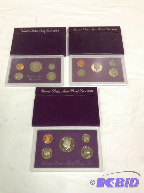 3 US Coin Proof Sets - 1987, 1988 & 1989