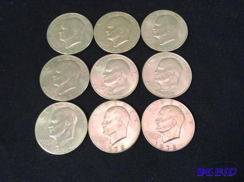 9 Eisenhower 1972 Silver Dollars
