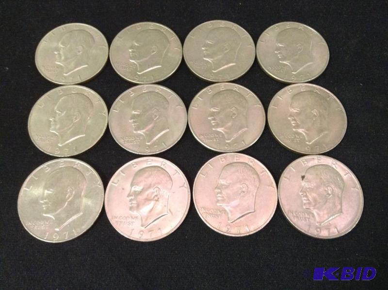 12 Circulated 1971 Eisenhower Silver Dollars