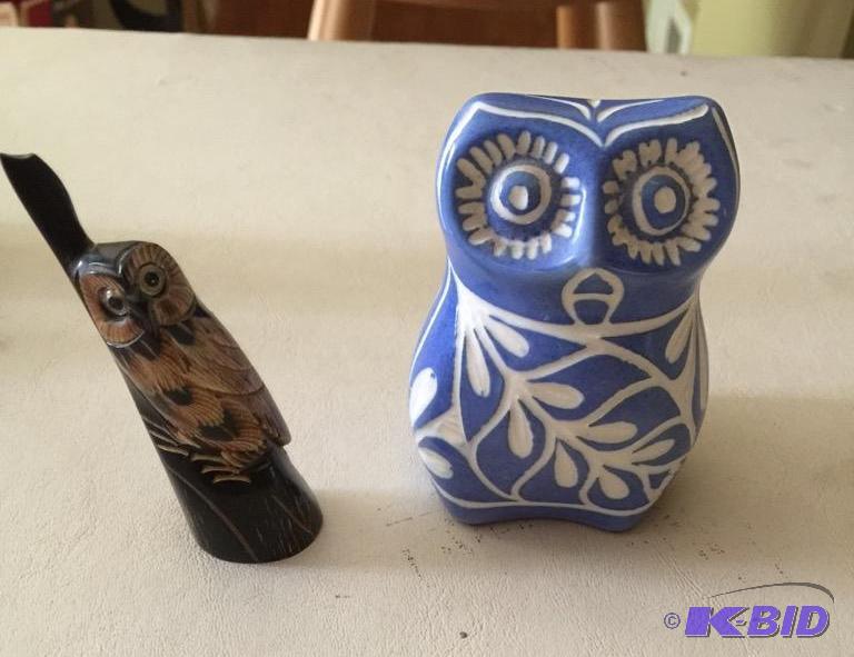 Hand Crafted Owls -Pablo Zabal Pottery and Carved Antler