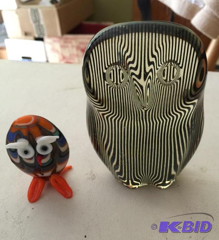 Small Colorful Glass Owl - Murano and Palatnik Op Art Acrylic Owl