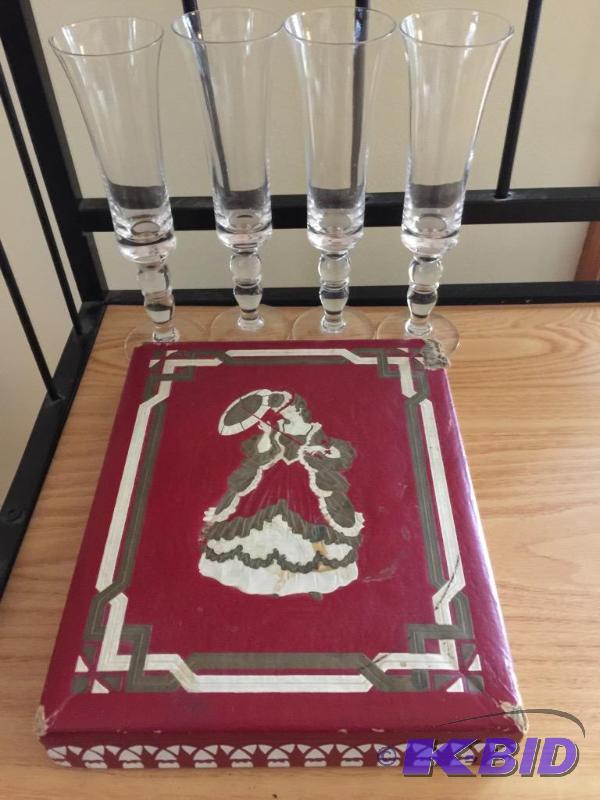 Four Fluted Glasses and a Vintage Box