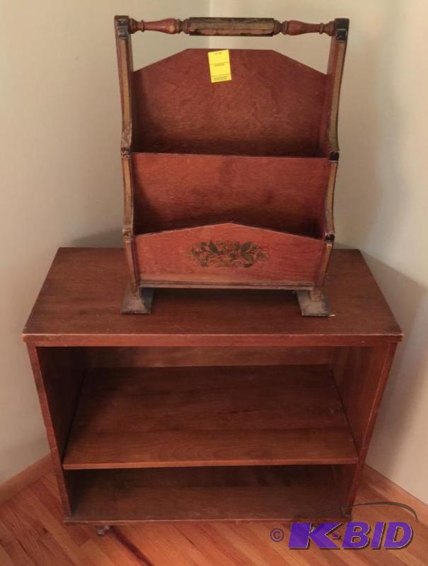 Small Wood Bookcase and Vintage Magazine Stand