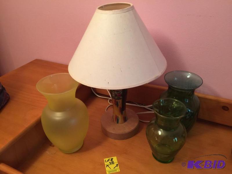 Unique Folk Art Lamp and Colored Vases