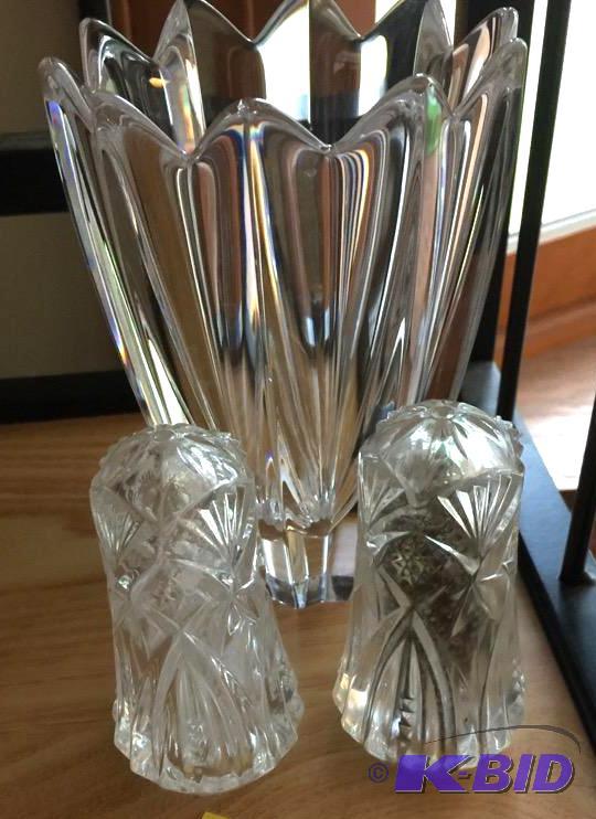 Heavy Orrefors Crystal Vase and Crystal Salt & Pepper Shakers