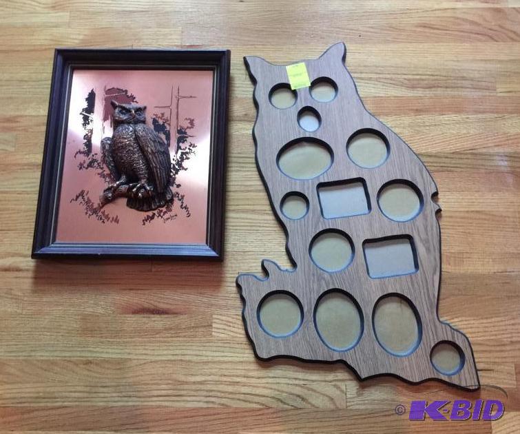 Owl Collage Frame and Vintage 3-D Owl Picture John Lauw