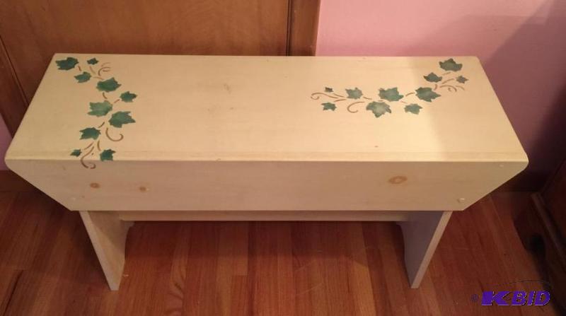 Charming White Bench with Ivy Stenciling