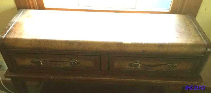 Faux Vintage Suitcase Table Top with Base and Drawers