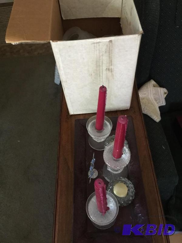 Candle Holders on a Metal Tray and Box of Candle Stuff