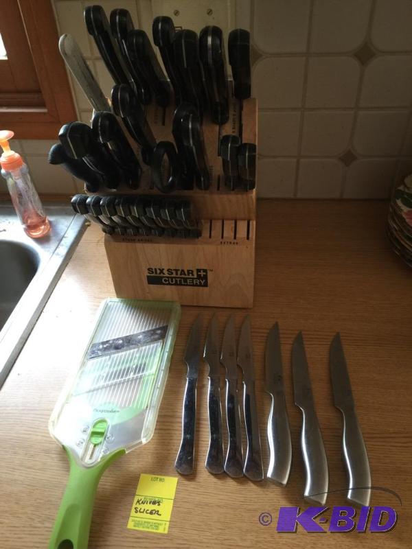 Assorted Kitchen Knives and Knife Block