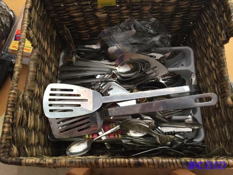 Basket of Assorted Flatware and More