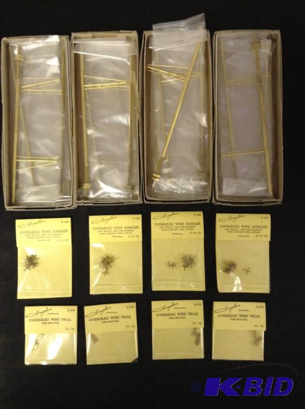 lot 228 image: 4 Sets HO Scale Train Trolley Line Pole Kits & Wire Hangers