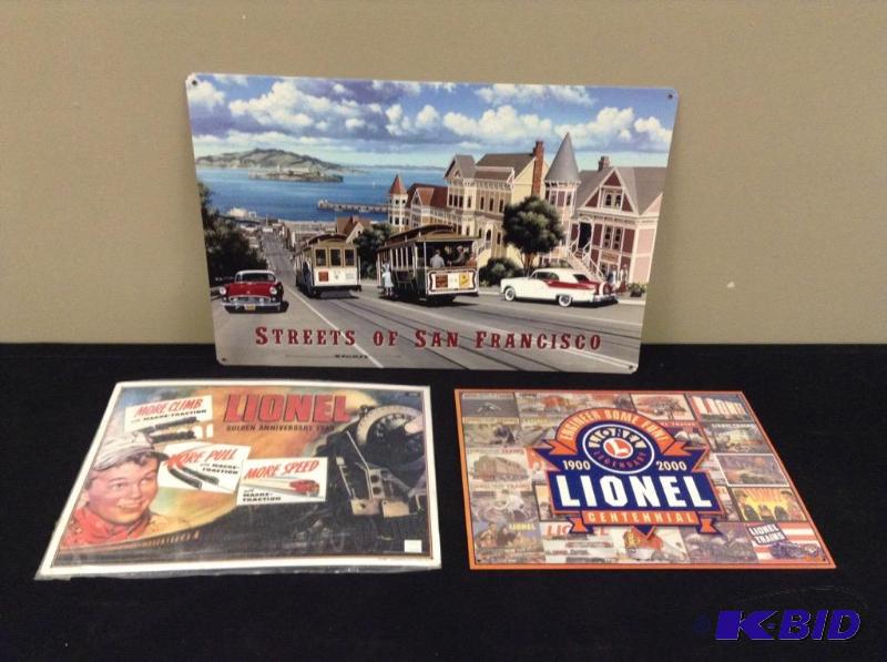 lot 269 image: Lionel & Stokes Railroad Street Car Metal Advertising Signs