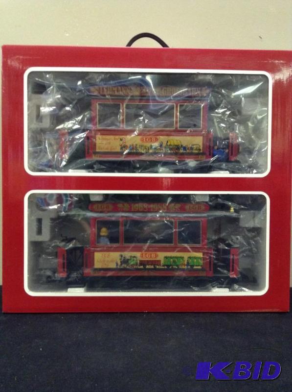 lot 3 image: LGB - 20th Anniversary Tram and Trailer -LEHMANN 20 JAHRE GROSSBAHN, 1968-1988