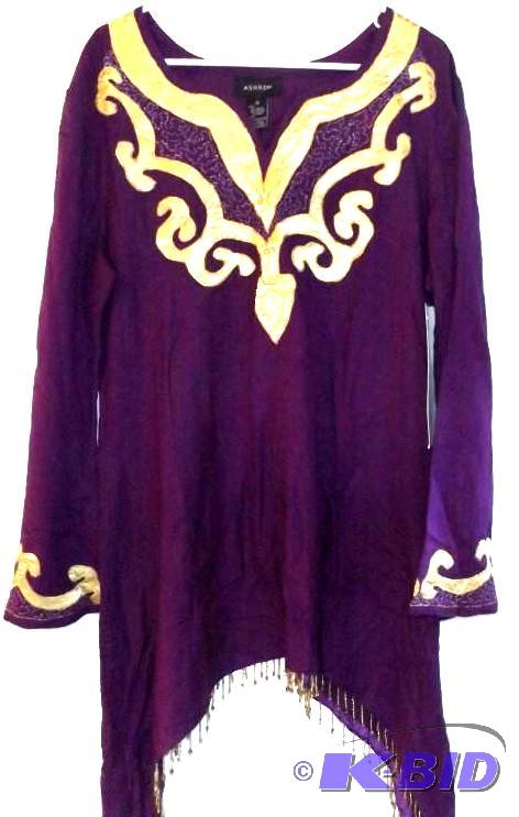 Ashro purple top and pants with gold design and beads