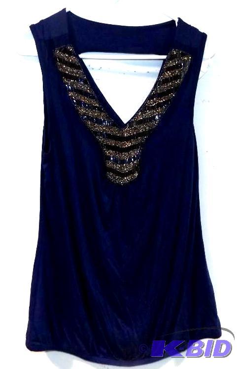 Midnight Velvet navy blue tank with bead design around neckline