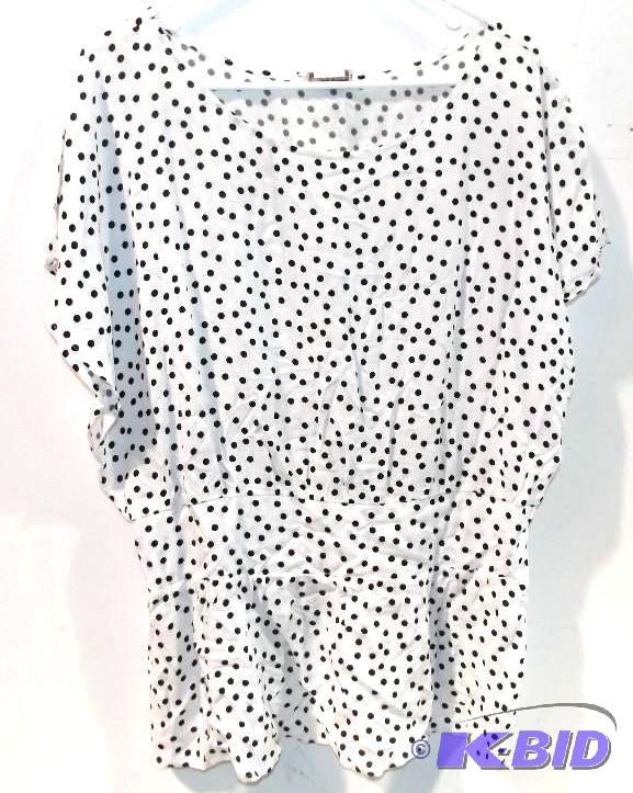 Monroe and Main white blouse with black polka dots