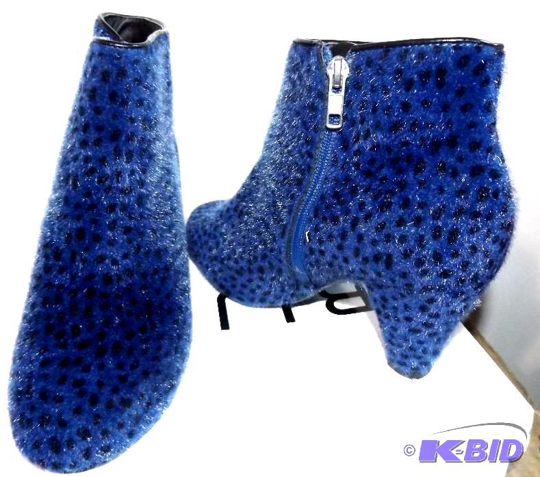 Bijou blue ankle boots with black polka dots
