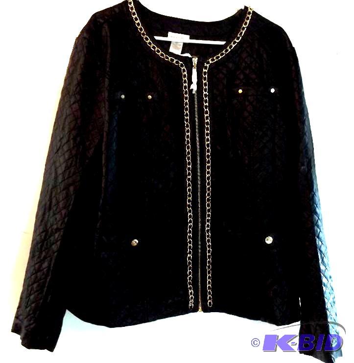 Monroe and Main Faux leather jacket with gold accents and faux gold chain down zipper