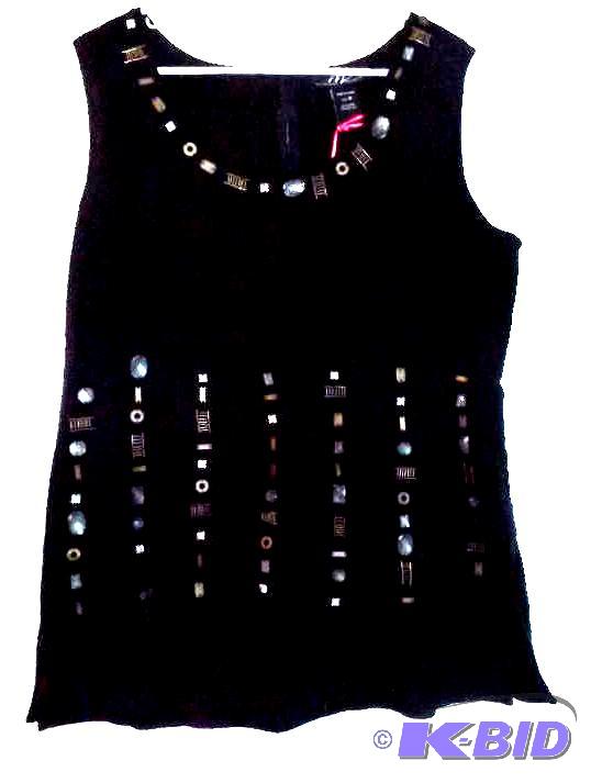 Midnight Velvet black tank with gold and silver gems