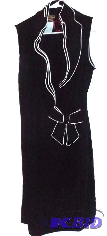 Midnight Velvet black sleeveless dress with white trim and bow