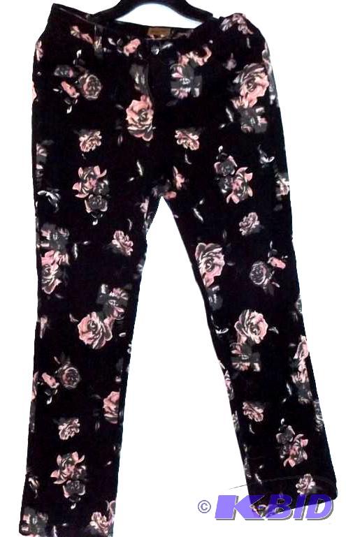 Midnight Velvet Black straight leg jeans with pink roses