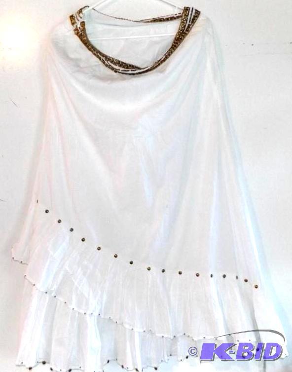Midnight Velvet white skirt with gold stud trim
