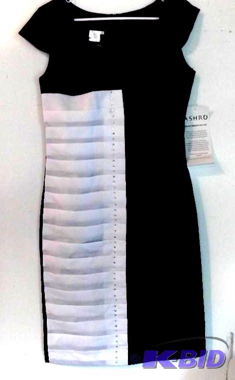 Ashro black and white dress with pleats on the side and rhinestones