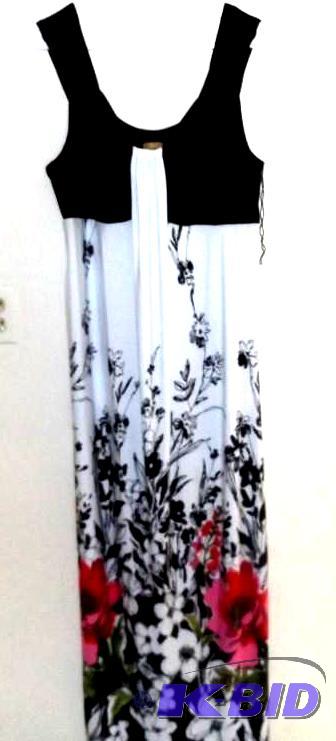 Midnight Velvet black and white dress with red and pink flower design