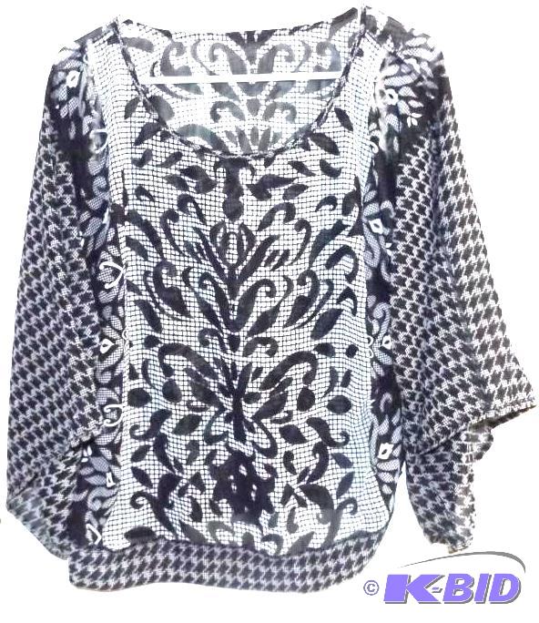 Monroe and Main sheer black and white pattern blouse