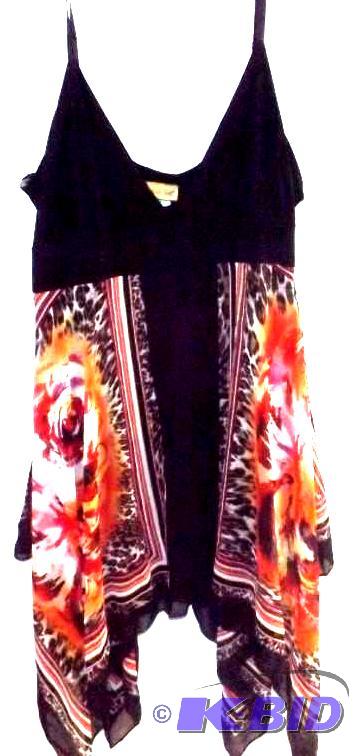 Midnight Velvet black strap dress with red multi print