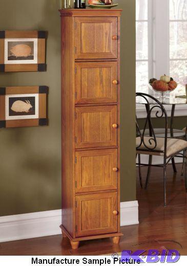Exclusive Oak Finish 5 Door Pantry - Crown mo...