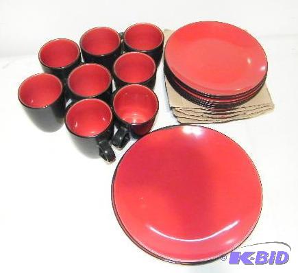 Two Tone Black and Red Dinnerware Set - Two d...