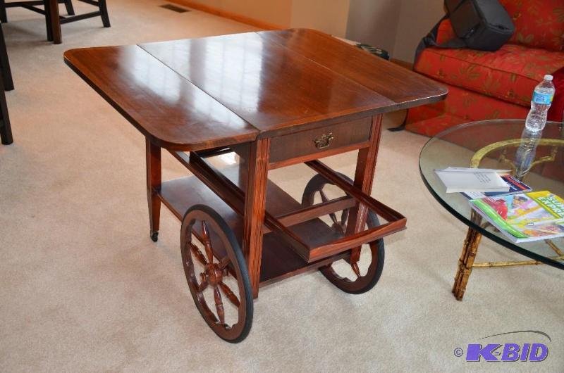 Antique Tea table with lower serving glass tr...