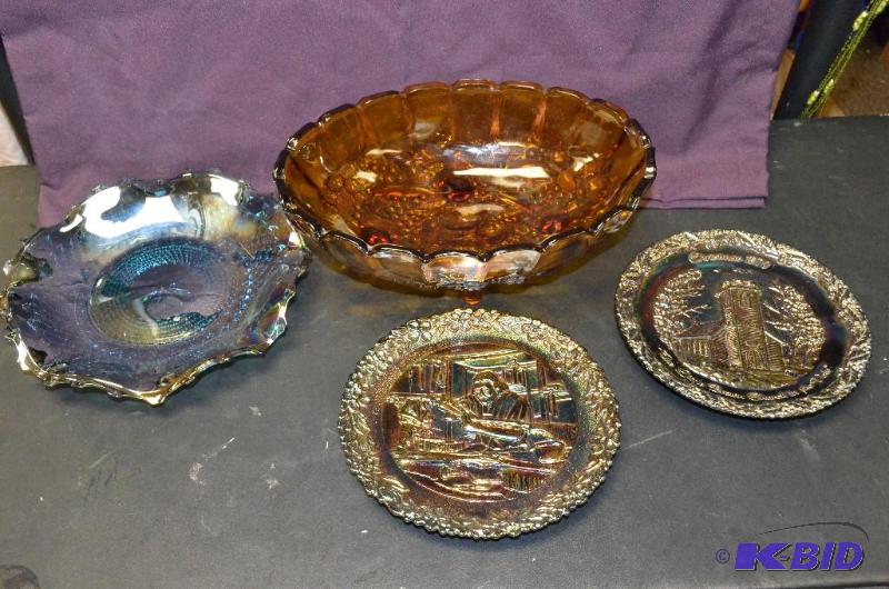 lot 11 image: Footed amber compote measures 13 x 9 x 5 inch...