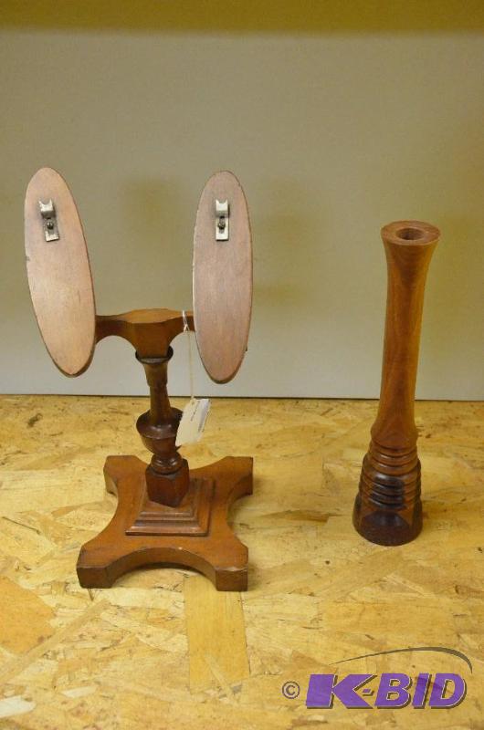 lot 130 image: Antique cobblestone shoe stand and candle sti...