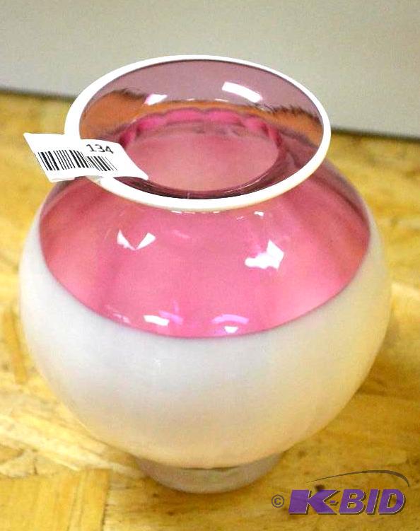 lot 134 image: Hand made glass vase with strawberry colored ...