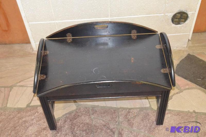 lot 172 image: Small wood table with top opening leaves meas...
