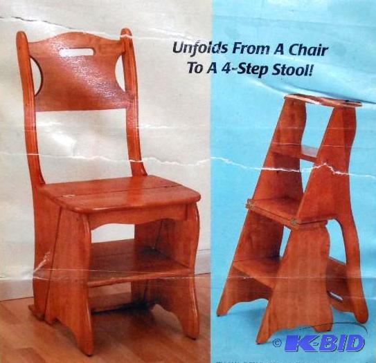 lot 196 image: Decorative wooden chair, unfolds to a 4 step ...