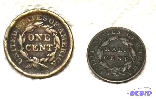 lot 242 image: 1856 One Cent Braided hair large USA 1835 hal...