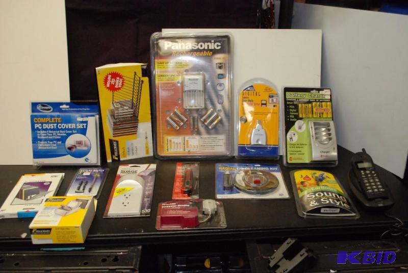 lot 65 image: Basket of electronics and battery chargers- D...