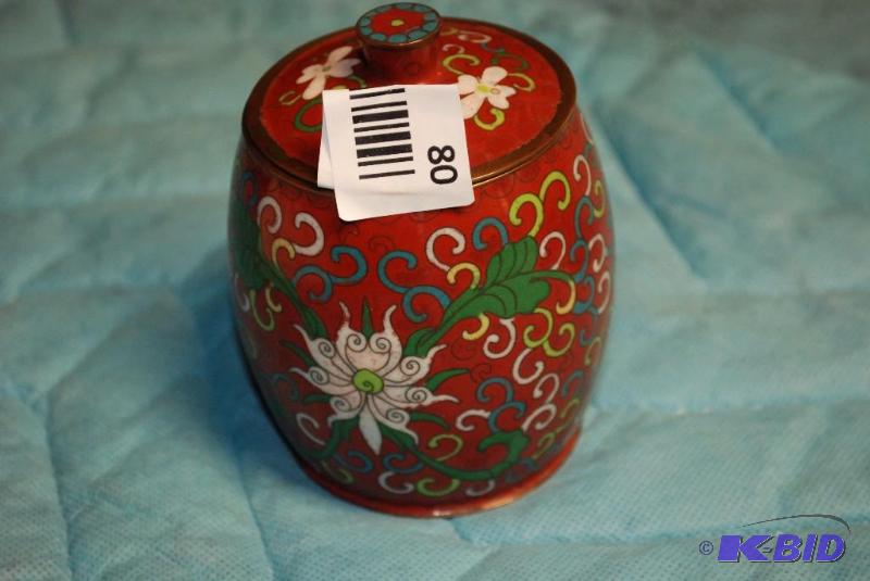 lot 80 image: Antique Cloisonne Tea Caddy with lid- this wa...