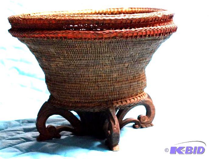 lot 88 image: Antique Indonesian woven basket measures 10 i...