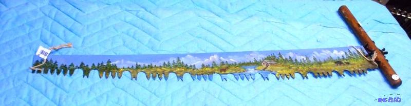 lot 99 image: 1800s Hand painted Tree saw - by&nbspMaxine...