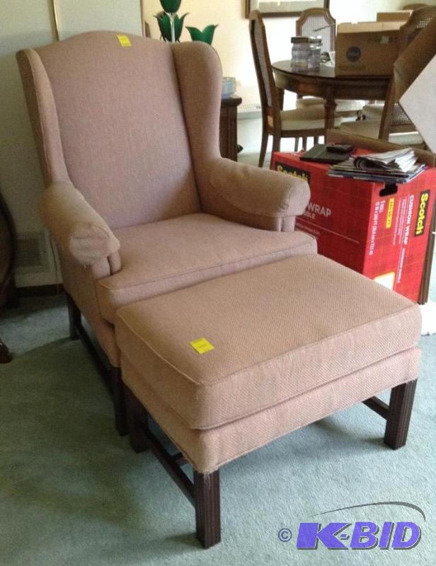 lot 11 image: Wing Back Chair with Ottoman