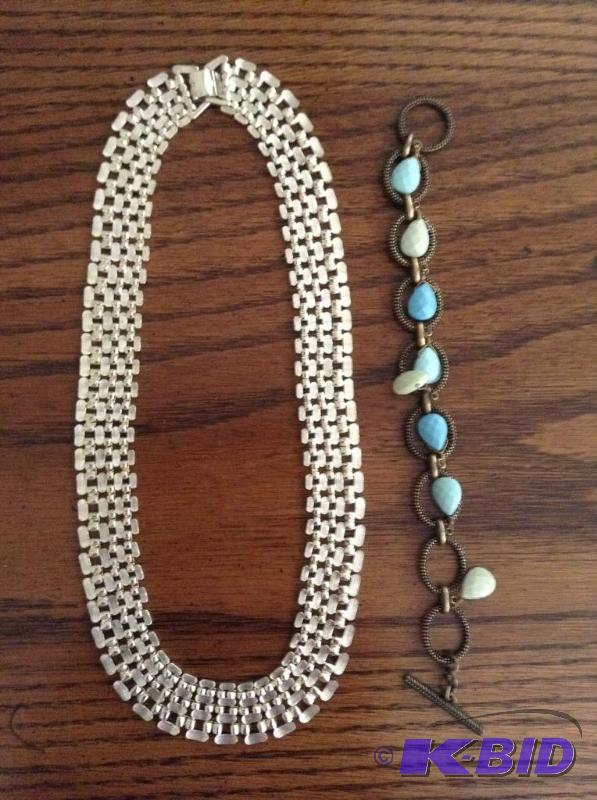 lot 117 image: Heavy Silver Tone Necklace and Colorful Bracelet