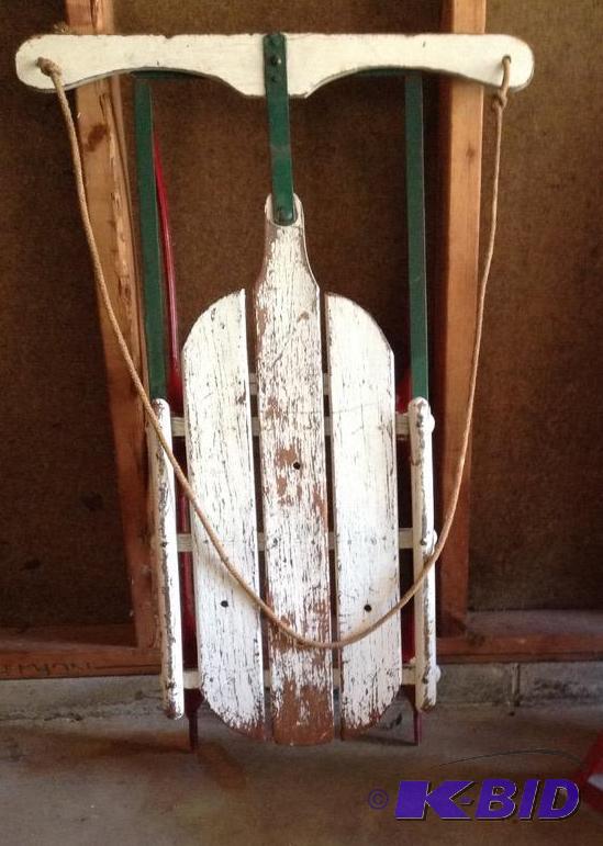 lot 148 image: Vintage Wood Sled with Steel Runners