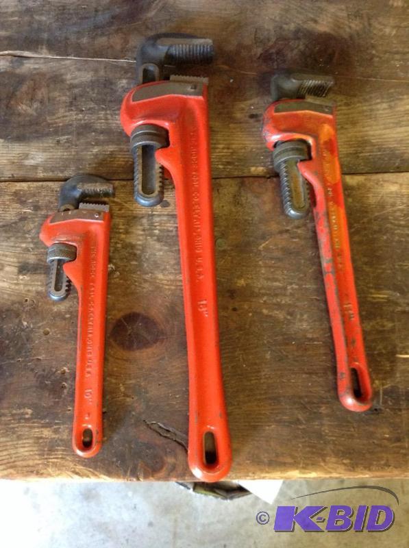 lot 155 image: Lot of Three Different Size Pipe Wrenches
